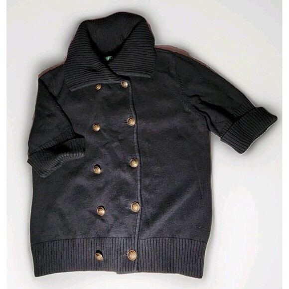 Ralph Lauren LRL Double Breasted Cardigan Sweater Women L Black Crest Preppy - Picture 1 of 4